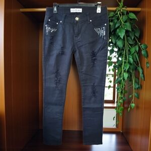 🆕️ Silver Diva Black Embelished Women's Push Up Distressed Skinny Jeans